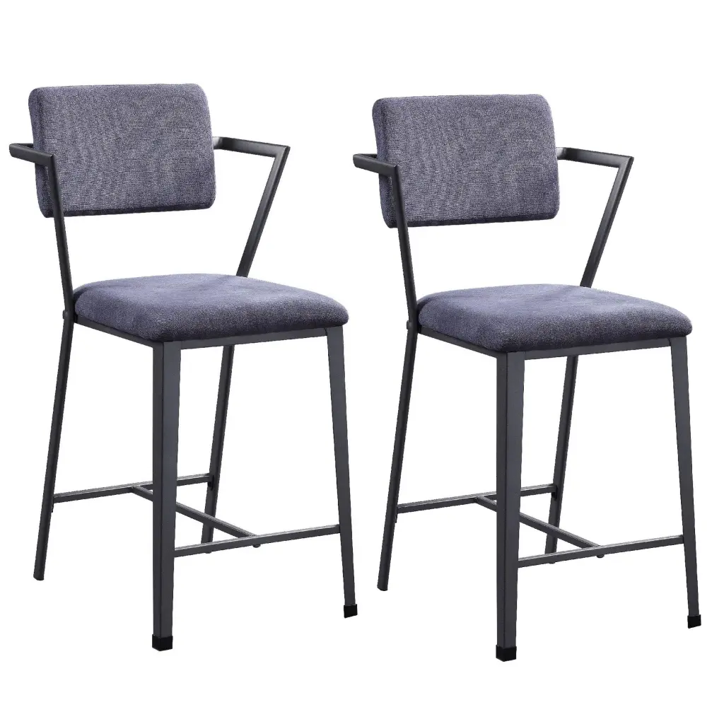 Set 2 Gray and Black Upholstered Metal Counter Height Chairs royal hampton