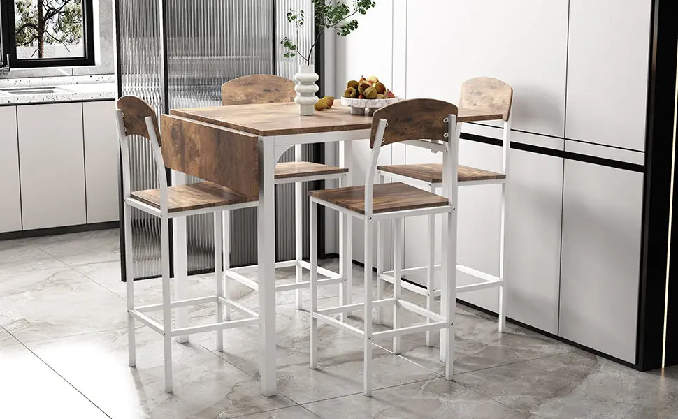 Farmhoutilize 5 Piece Counter Height Drop Leaf Dining Table Set Chairs topmax