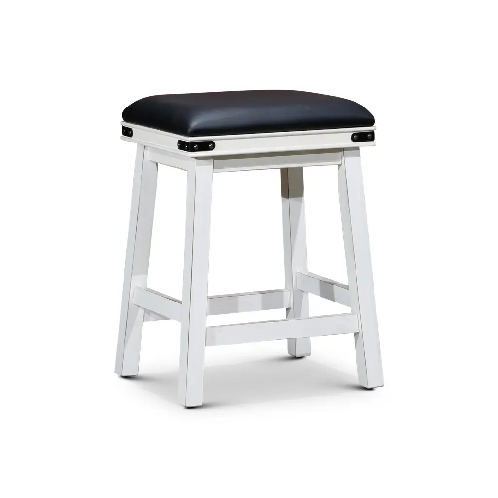 24 Inch Counter Stool Antique White Finish Black Hide Seat Kitchen Bar dty home