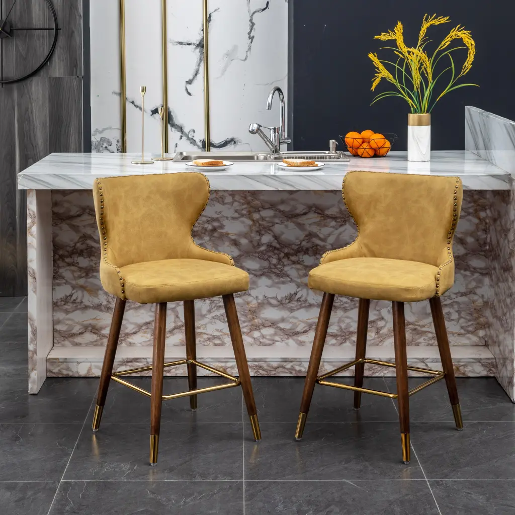 Nevis Mid Century Modern Faux Leather Tufted Trim Counter Stool Set 2 hz
