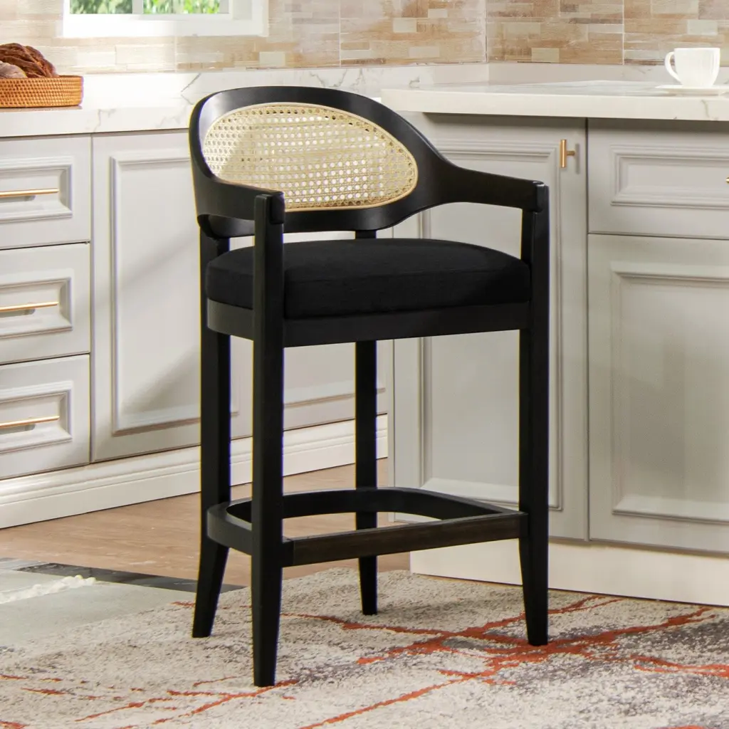 Americana Mid Century Modern 26 Inch Cane Back Counter Stool Jet Black jennifer taylor home