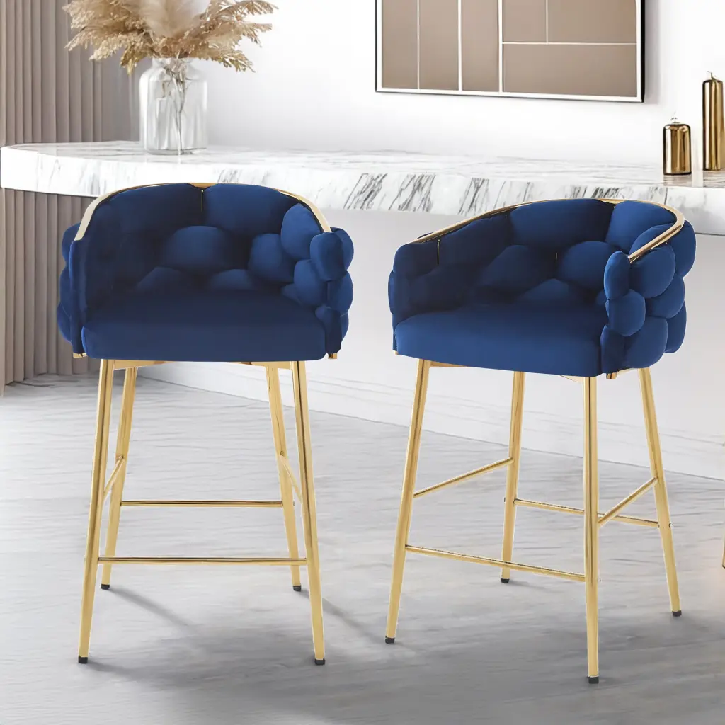 Set 2 Modern Dark Blue Counter Stools Iron Legs 28 Inch nh-onfind