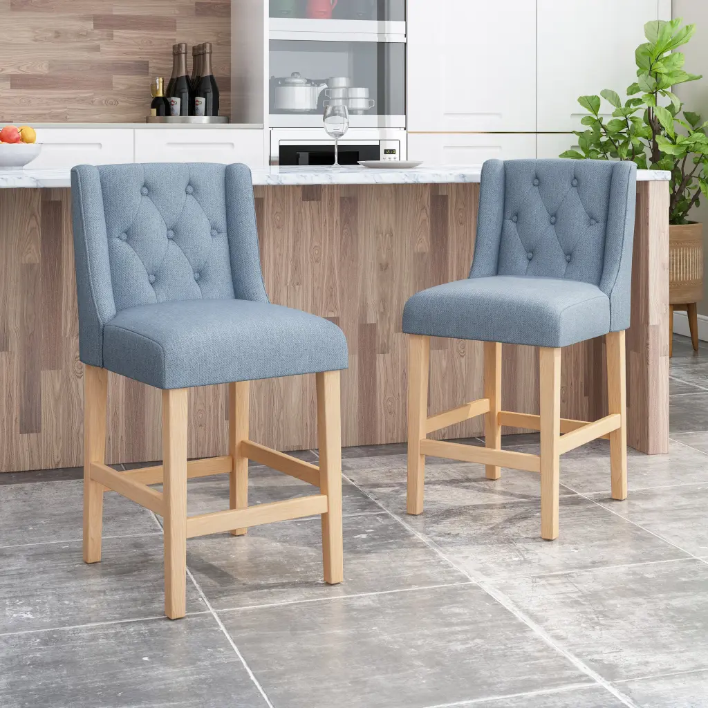 Vienna Contemporary 27 Inch Tufted Wing Support Counter Stools Set nh-onfind