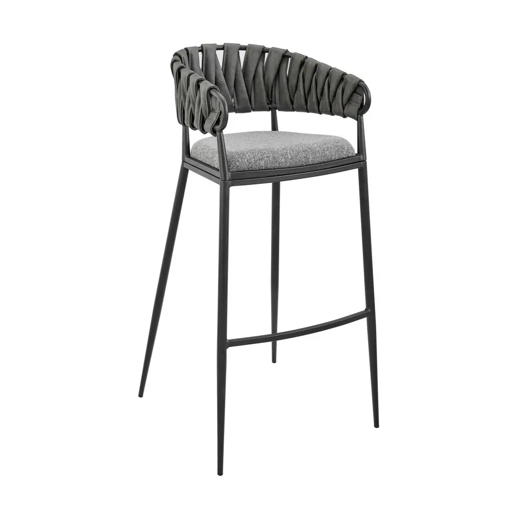 Viji 26 Inch Counter Stool Chair Gray Faux Leather Back royal hampton