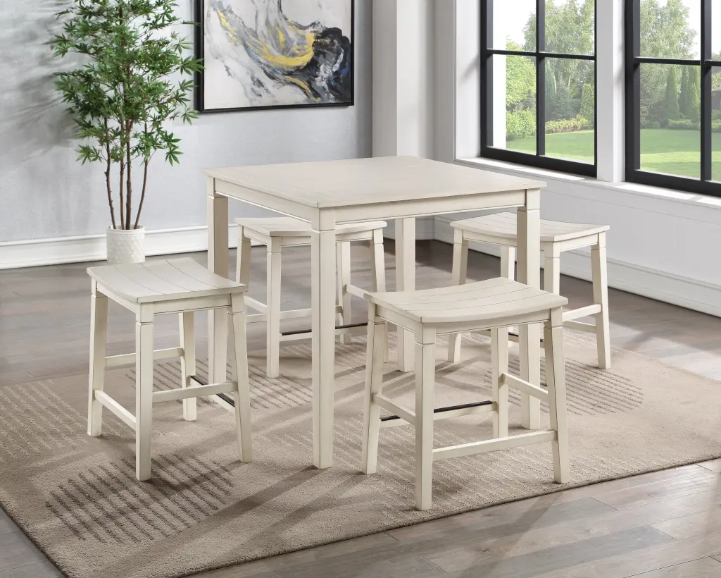 Farmhouse 5 Pack Counter Dining Set Plank Effect Top Influenced Counter Stools steve silver furniture