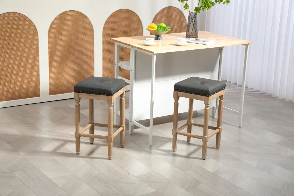 Tufted 26 Inch Dark Gray Elastomer Counter Stools Set 2 Kitchen or Bar w1762