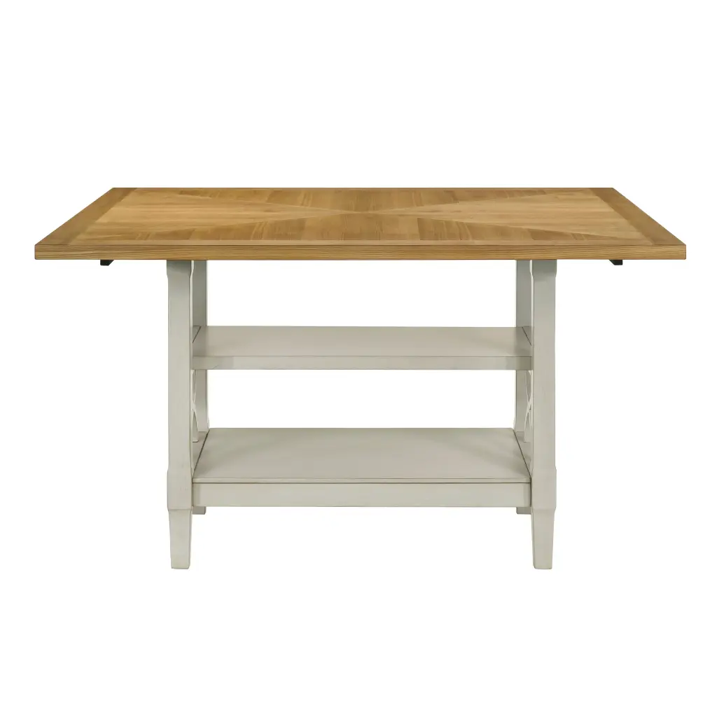 1Pc Counter Height Table Base 2 Shelves Light Oak And Gray Finish kanepe