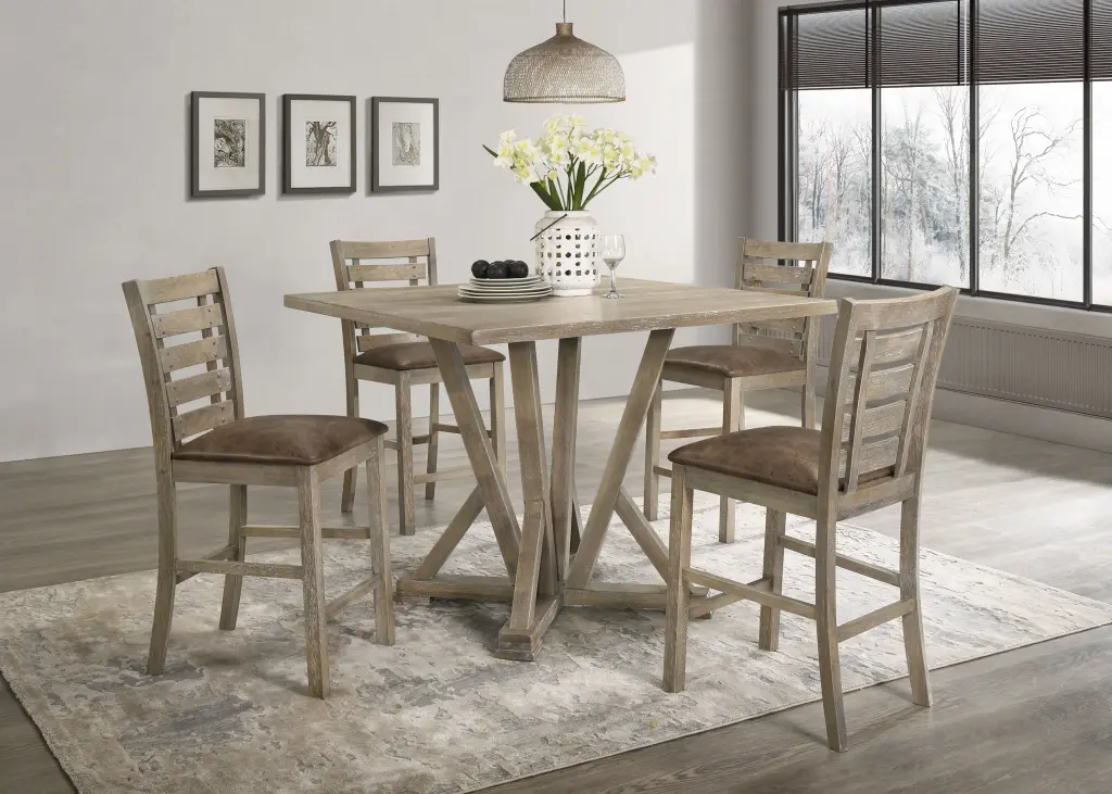 5 Piece Counter Table Set Square Solid Wood Modern Farmhouse Style rnb