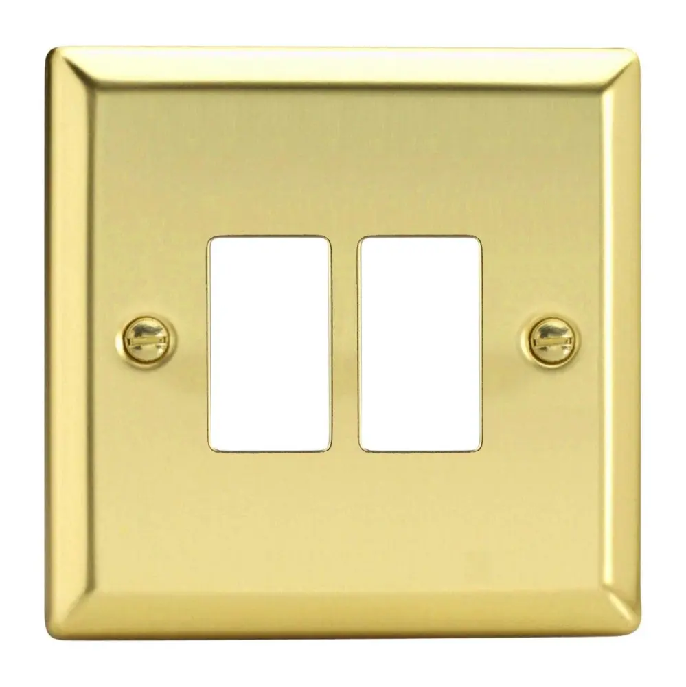 Varilight XVPGY2 Victorian Glossy Brass 2-Gang Grid Plate (Single Plate)