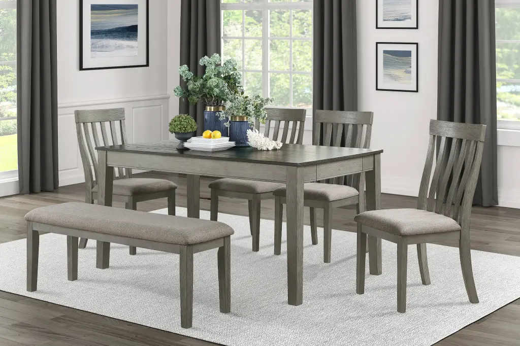 Country Casual Styling 6Pc Dining Set Dining Table Drawers Bench kanepe