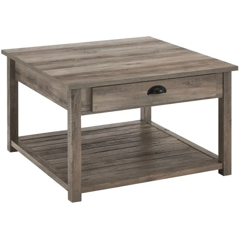 Pemberly Row 30 Square Country Coffee Table 2 Drawers Gray Wash
