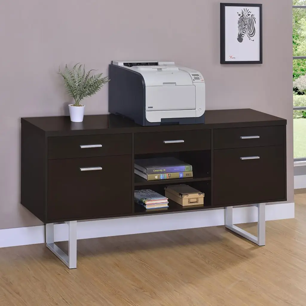 Cappuccino 5 Drawer Credenza Open Shelving Brown Writing Desk furniture max