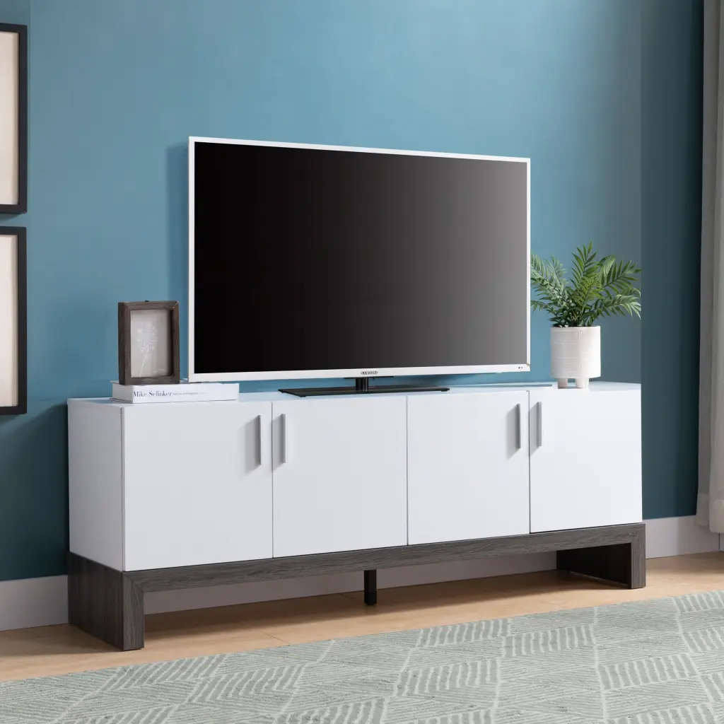 Side Credenza 4 Doors and Storage Cabinets 60 Inch TV Stand White id international- inc.