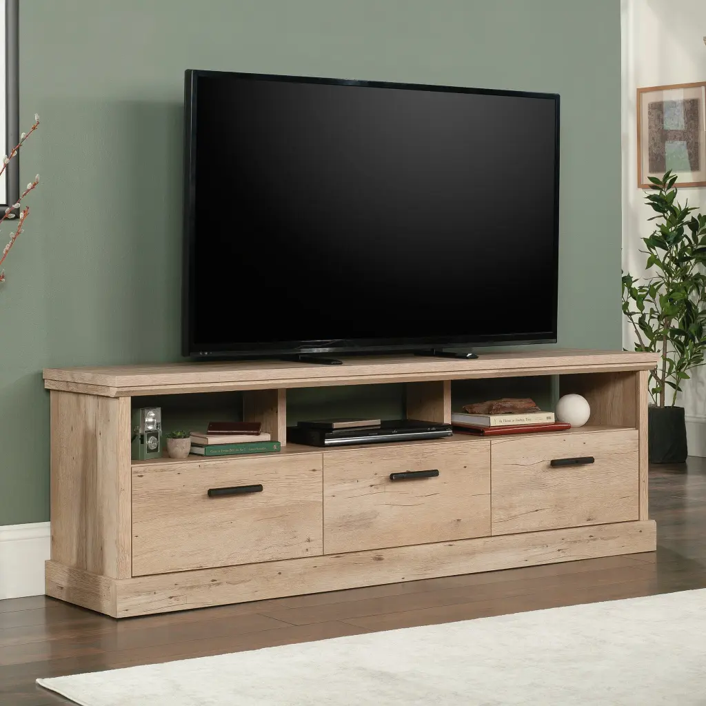 Sauder Aspen Post TV Credenza Drawers Prime Oak Finish