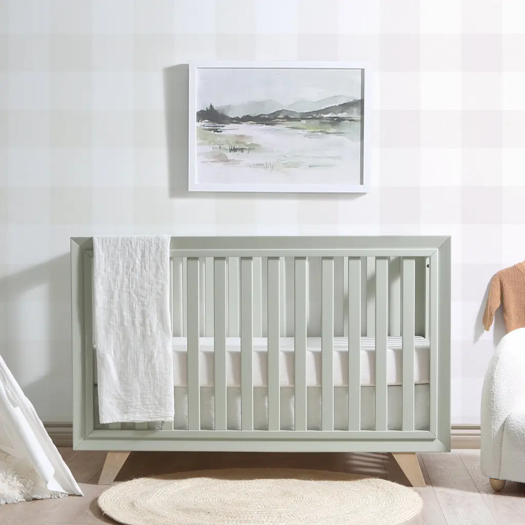 Wooster Convertible Crib Sage Green Timber Nursery Furniture b2714