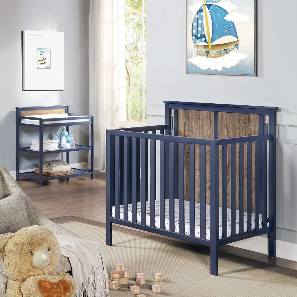 Connelly Mini Crib Mattress Pad Midnight Blue Vintage Walnut Finish simple living