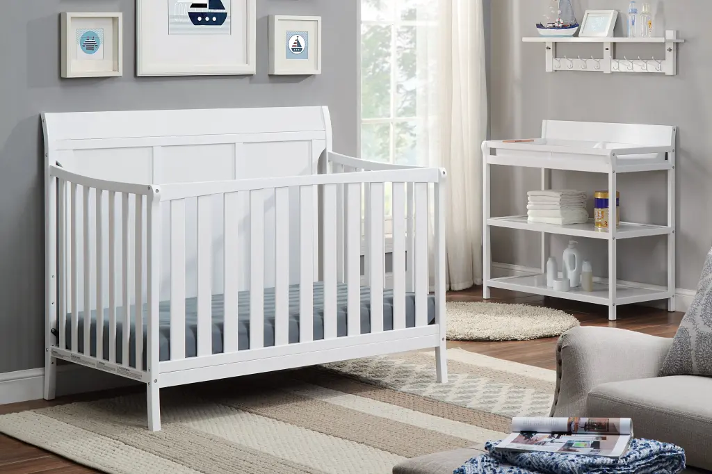 Shailee 4 1 Convertible Crib White Wood Baby Nursery Furniture simple living