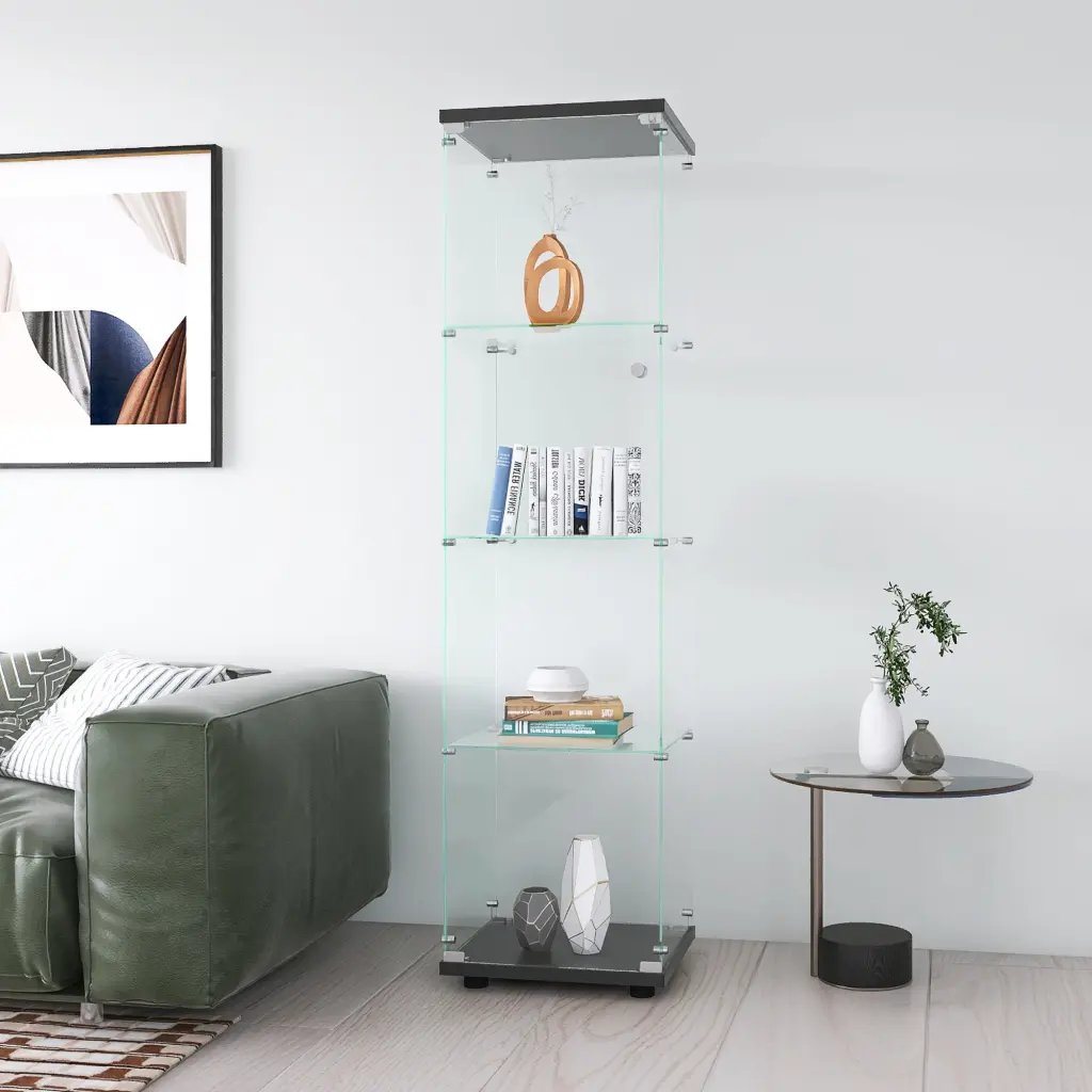 Crystal Display Cabinet 4 Shelves and Door Floor Standing Curio Cabinet fly