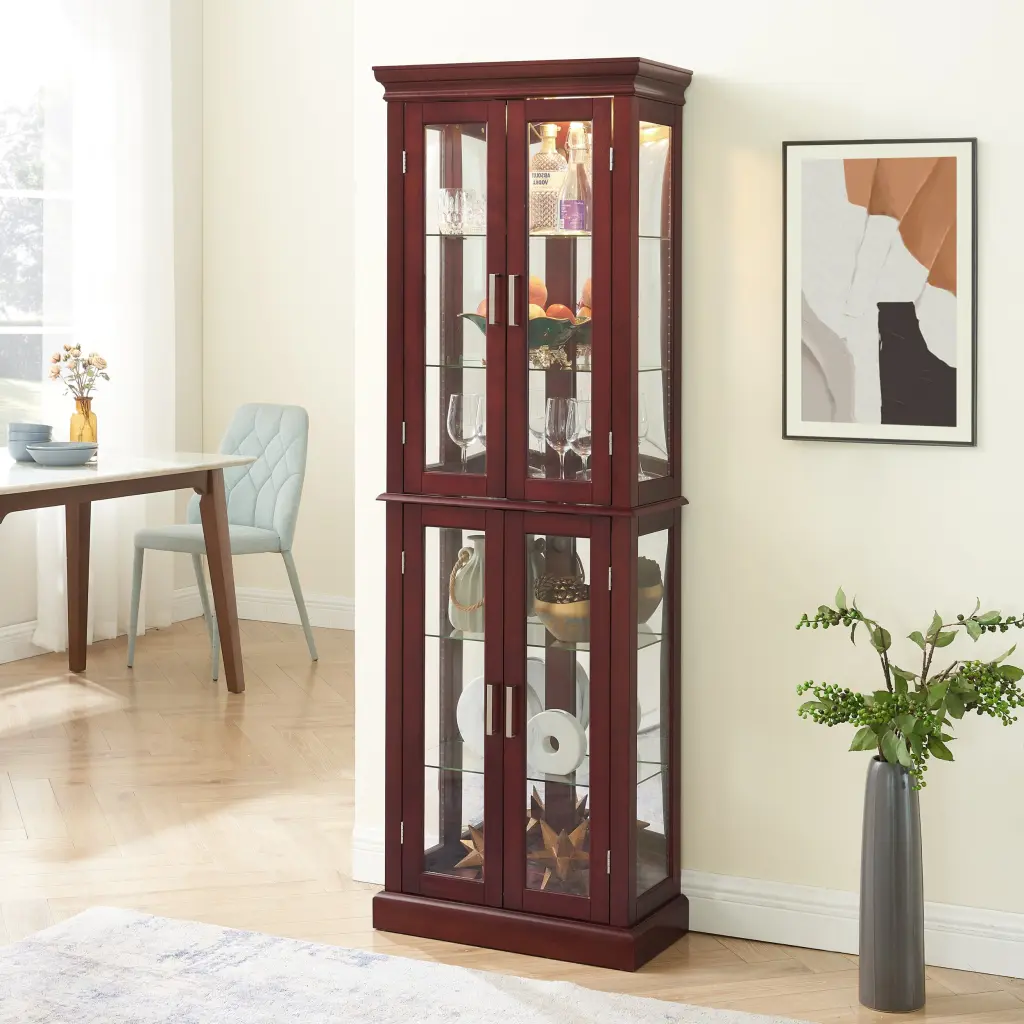 Lighted Curio Cabinet Display Customizable Shelves Glass Doors harmony