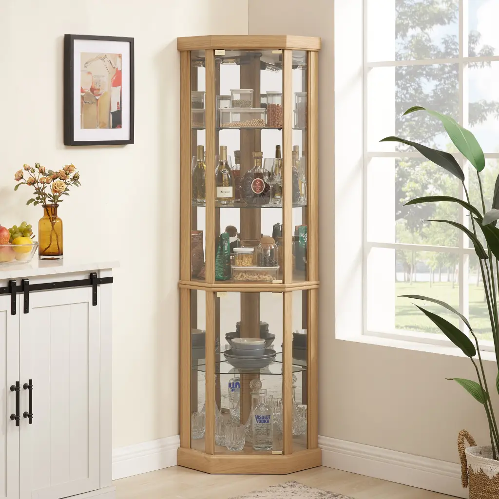 Corner Lighted Curio Cabinet Glass Display Cabinet Home Decor rnb