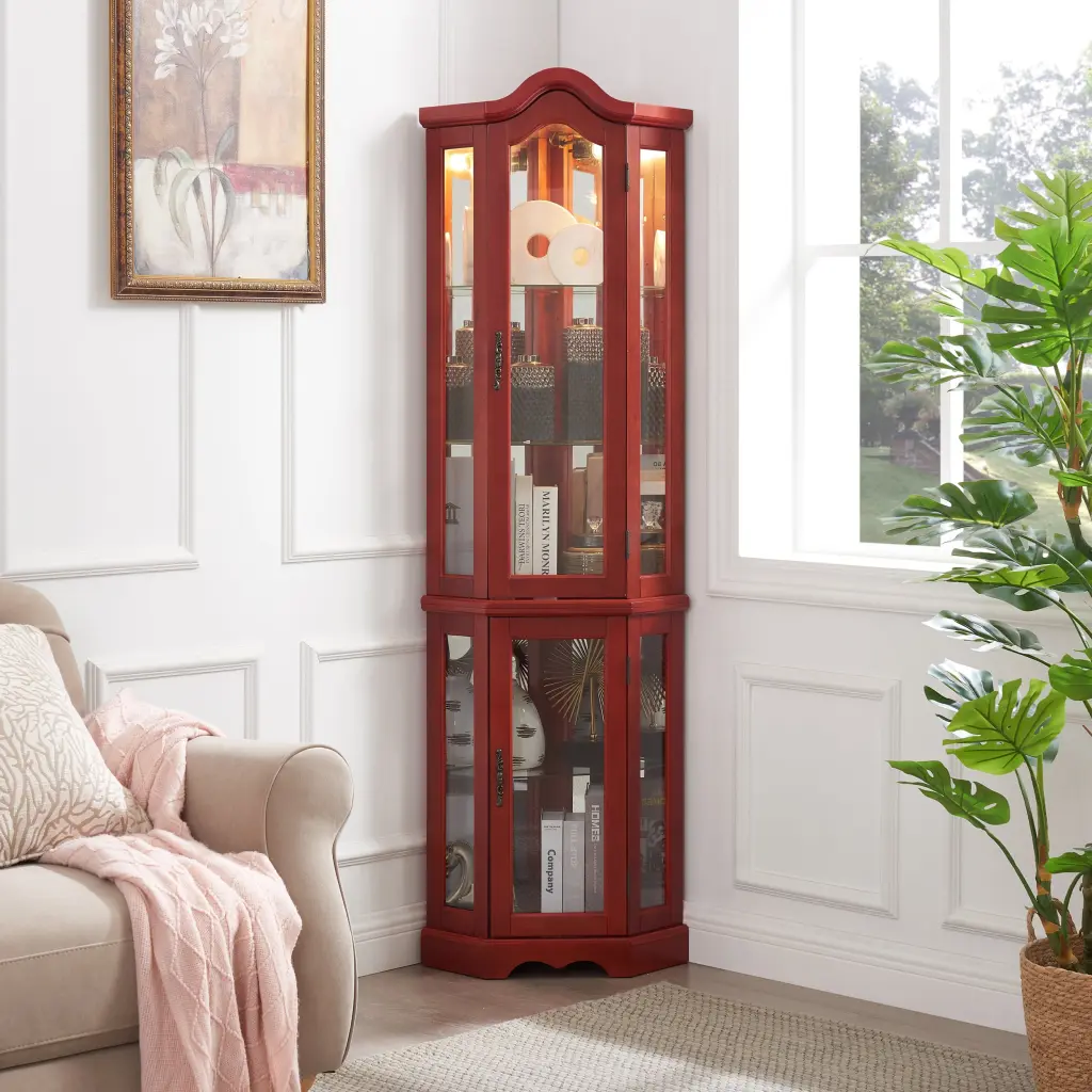 Curio Cabinet Lighted Glass Presentation Cabinet Tempered Glass Doors rnb