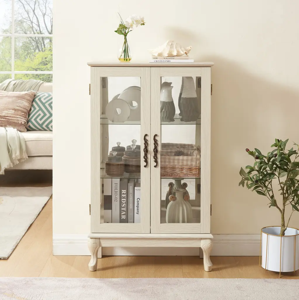 2 Door Curio Cabinet Tempered Glass Doors wande furniture