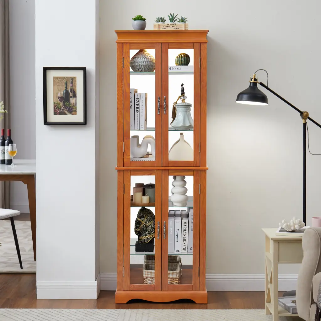 Lighted Crystal Curio Display Cabinet Storage Shelves wande furniture