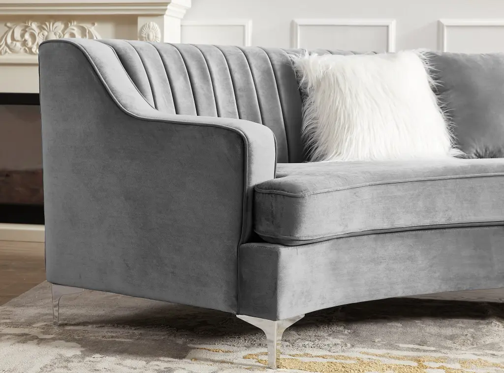 Grey Velvet Curved Sofa Dark Gray Velvet hao xiang store