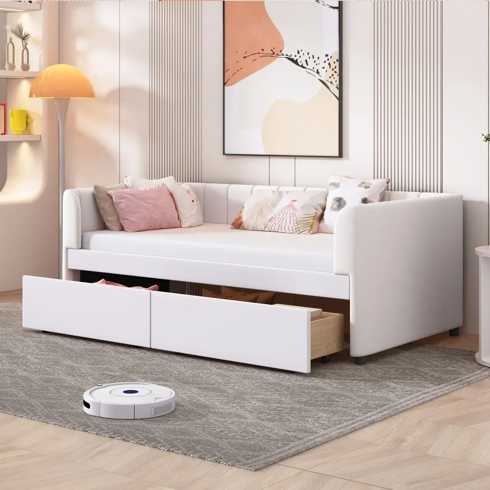 Solid Color Upholstered Daybed Anatomical Design Backrest