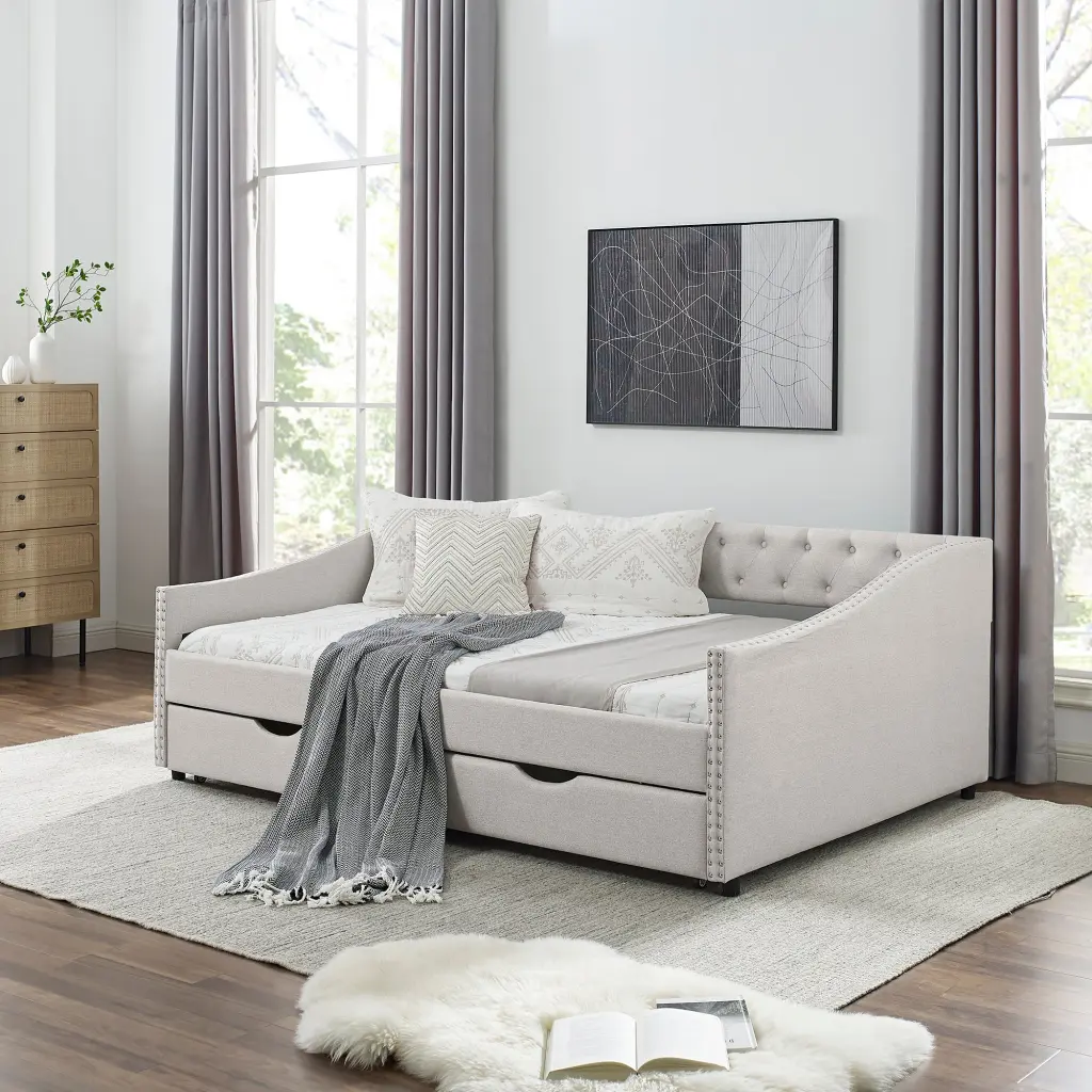 Full Dimensions Daybed Drawers Upholstered Tufted Sofa Bed Button royal star