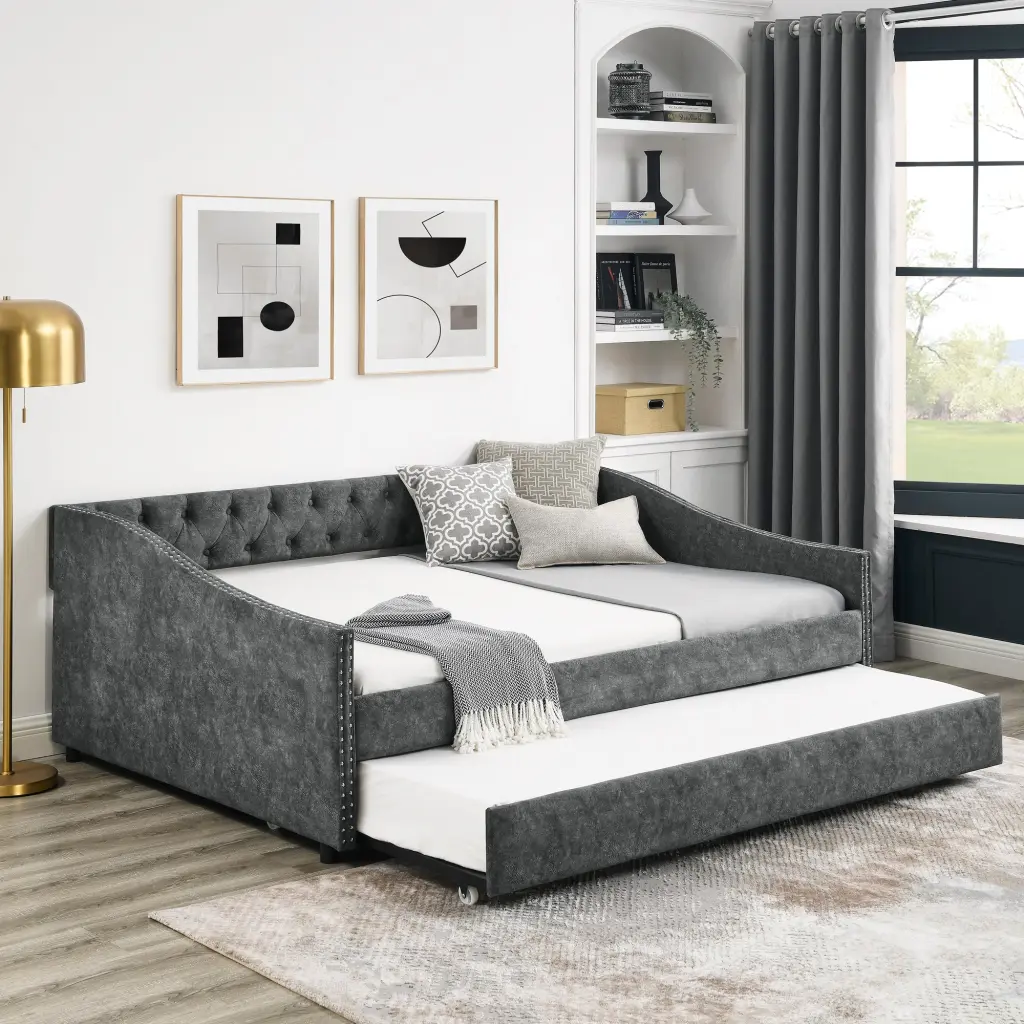 Full Dimensions Daybed Twin Trundle Upholstered Tufted Sofa Bed royal star