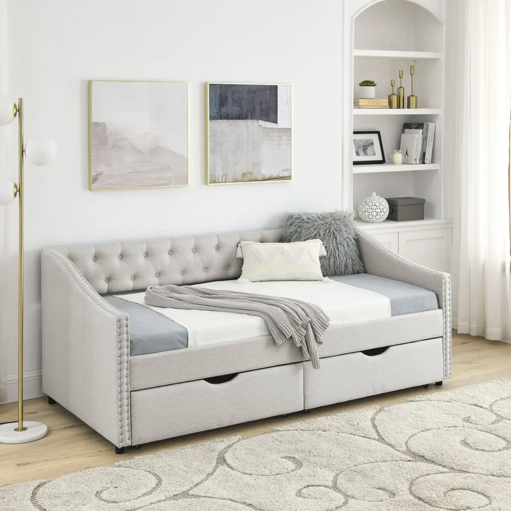 Twin Dimensions Daybed Drawers Upholstered Tufted Sofa Bed royal star
