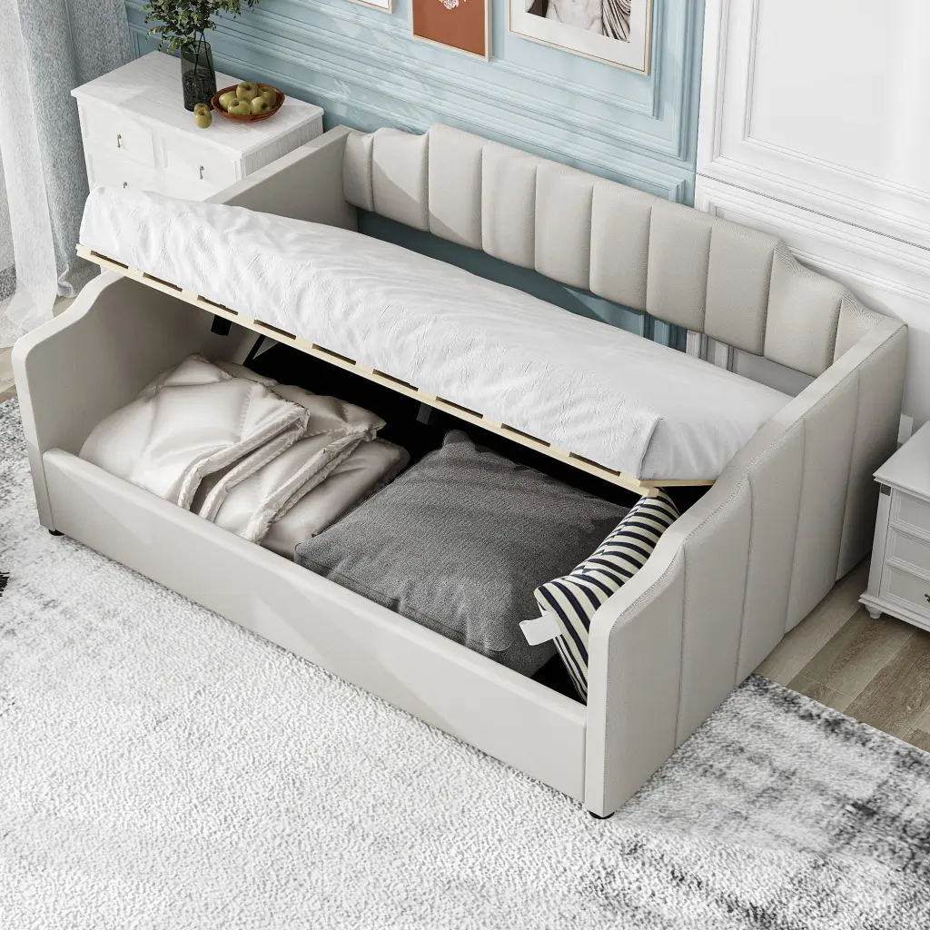 Upholstered Daybed Underneath Storage Full Size White Modern Sofa Bed wm dreamland