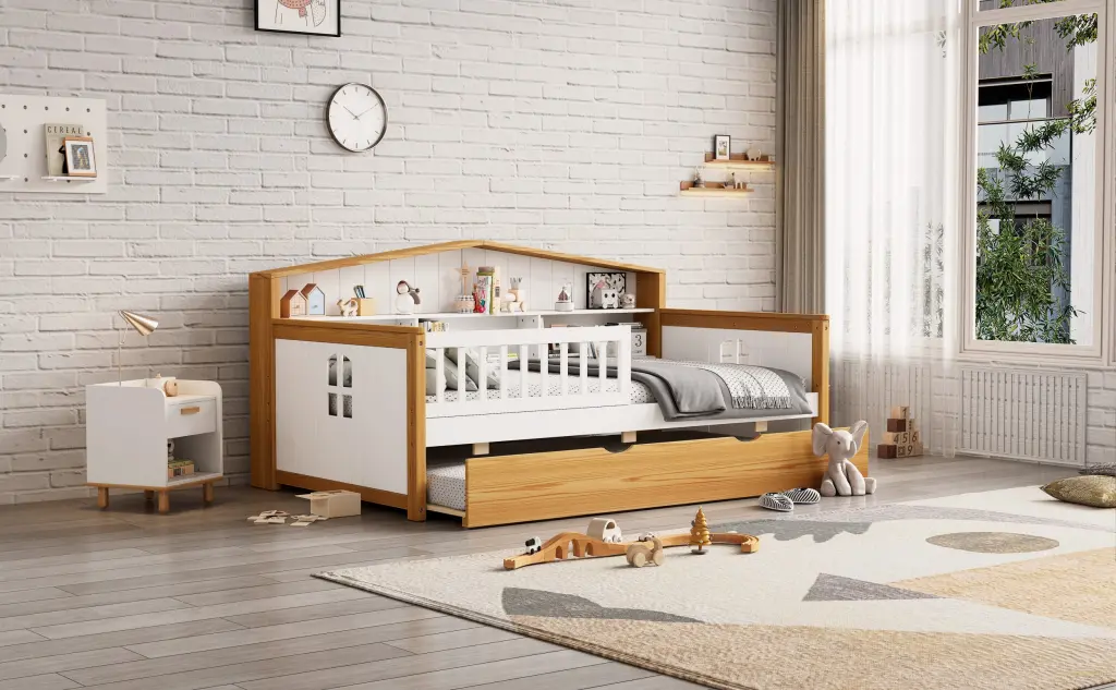 Twin Dimensions Houtilize Influence Daybed Trundle and Bookcase Headboard Wooden Frame bed best