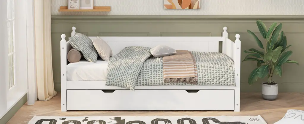 Twin Size Solid Wood Daybed Trundle Limited Space Kids Teens bed best