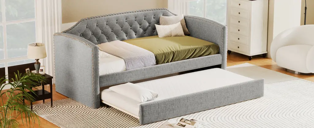 Twin Size Upholstered Daybed Trundle Guest Room Or Small Space bed best
