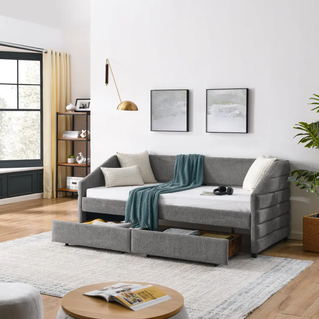Twin Dimensions Daybed Two Drawers and Upholstered Tufted Sofa Bed chuangyuan smart home