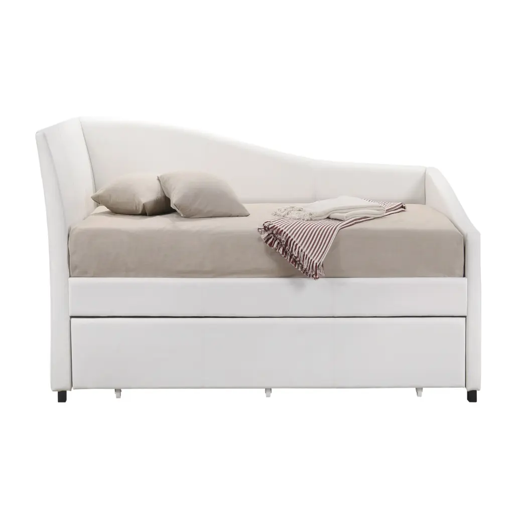 White Twin Upholstered Daybed Trundle No Box Spring Required furniture max
