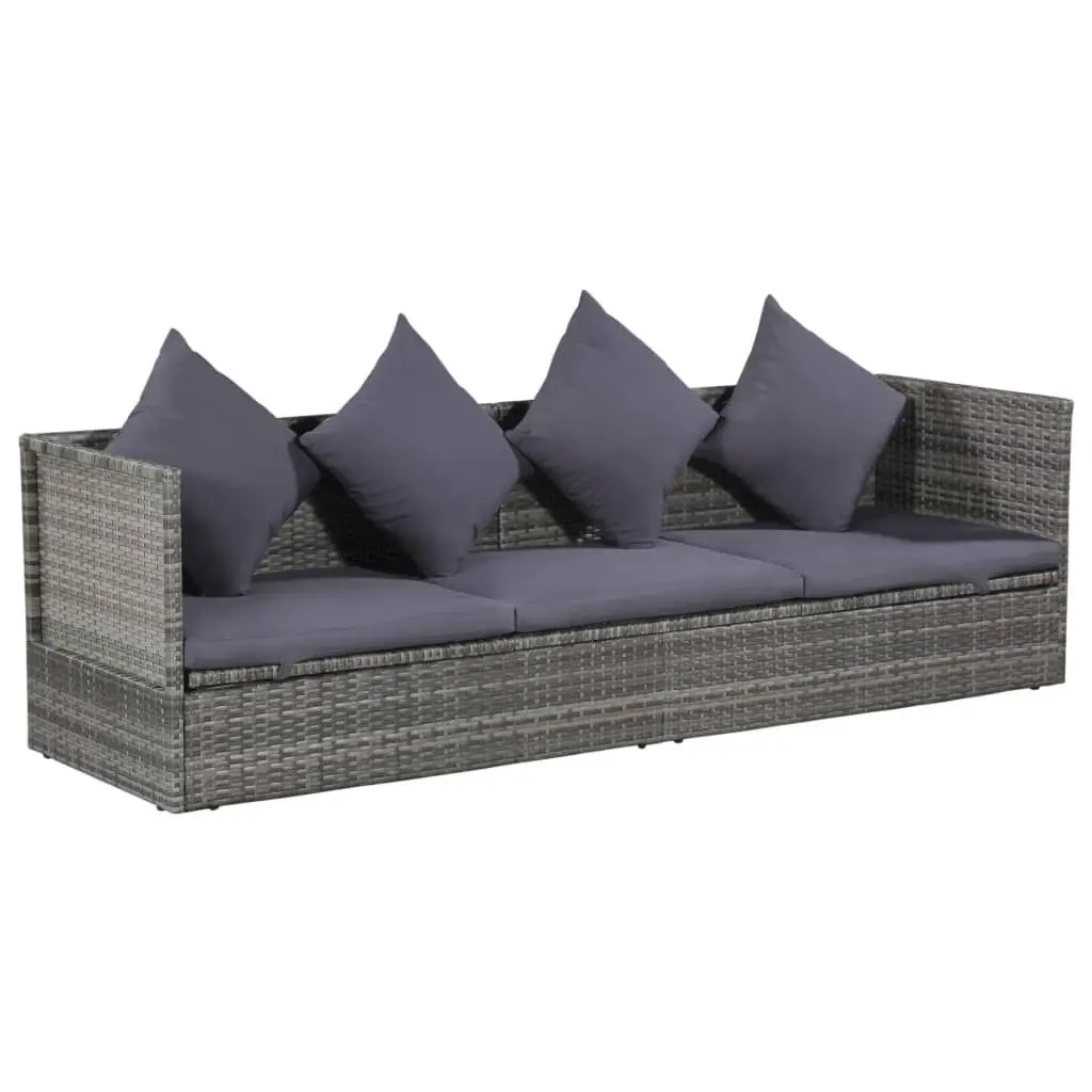 Gray Poly Rattan Patio Bed 78.7x23.6 Inches Outdoor Lounge Furniture