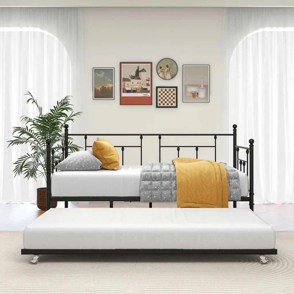Metal Daybed Frame Twin Platform Trundle No Box Spring Needed Space Saving home furniture