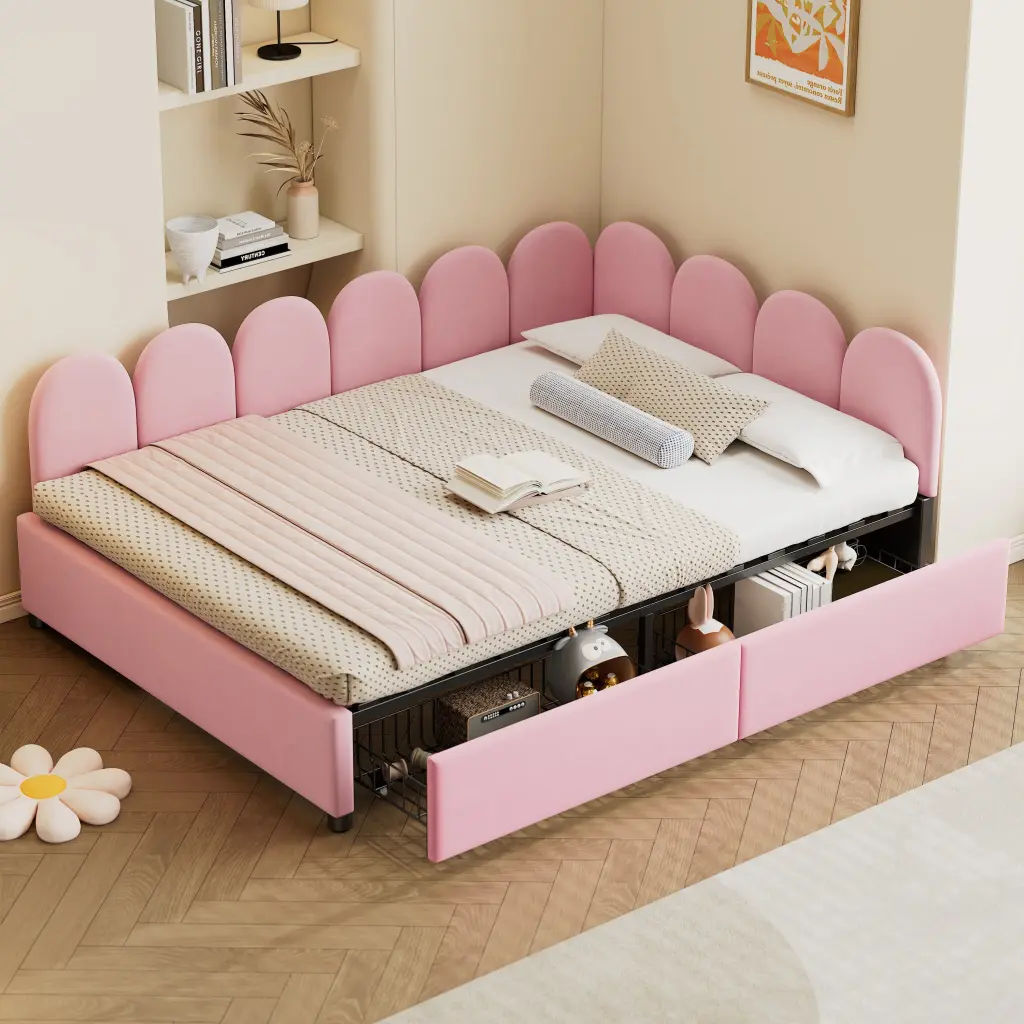Full Dimensions Upholstered Daybed 2 Drawers Velvet Sofabed homey life