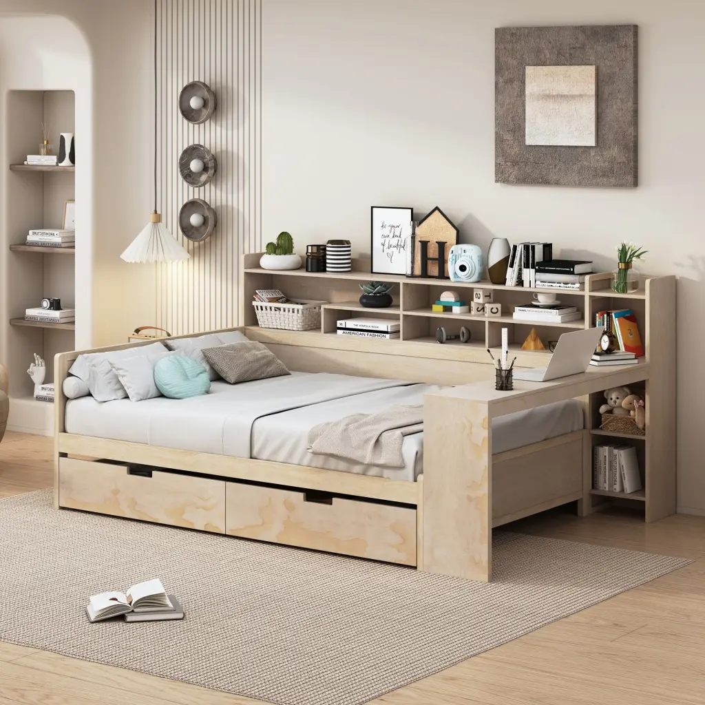 Timberen Full Dimensions Daybed Storage Shelves Multi Practical Bed homey life