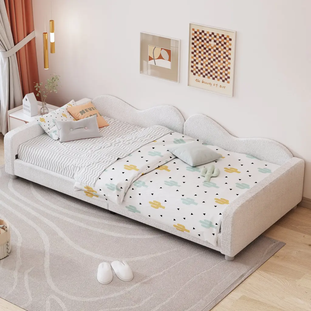 Twin Size Upholstered Daybed Sherpa Material and Cloud-Inspired Design homey life