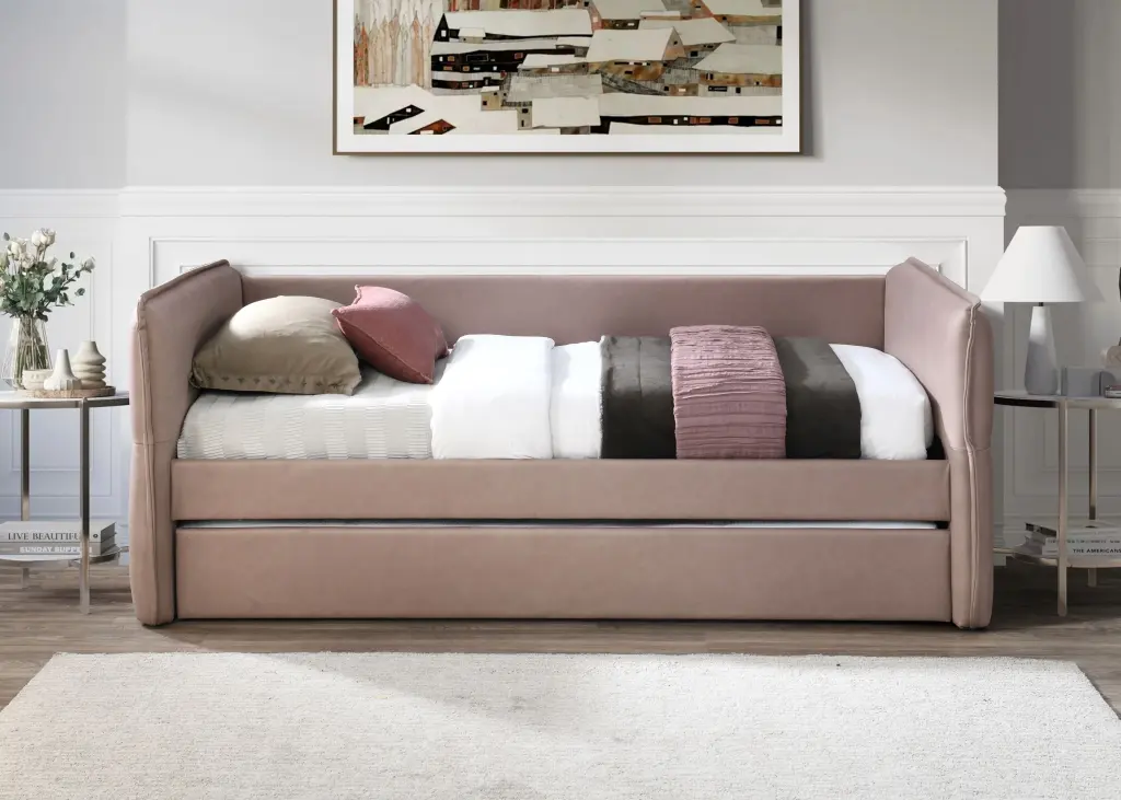 Daybed Trundle Dusty Rose Mauve Upholstered Modern Sofa Bed Guest Room ihomefurnishings