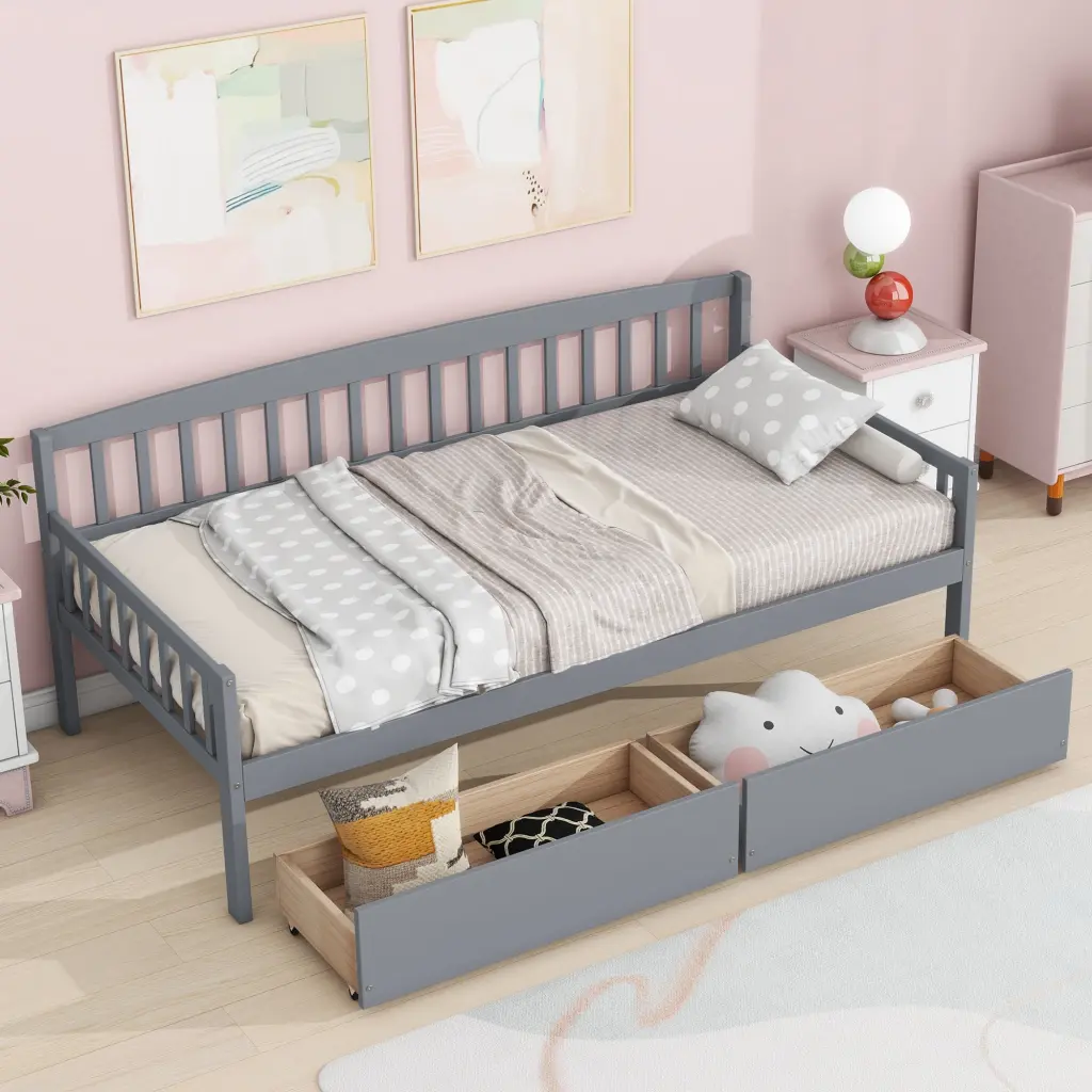 Twin Pine Timber Daybed Two Storage Drawers Convertible Sofa Bed inspirit
