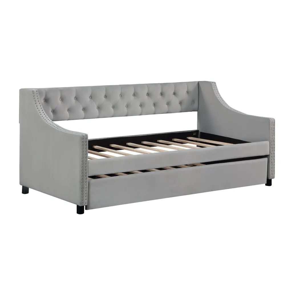Daybed Trundle Upholstered Tufted Sofa Bed Button And Copper Legs justone interior