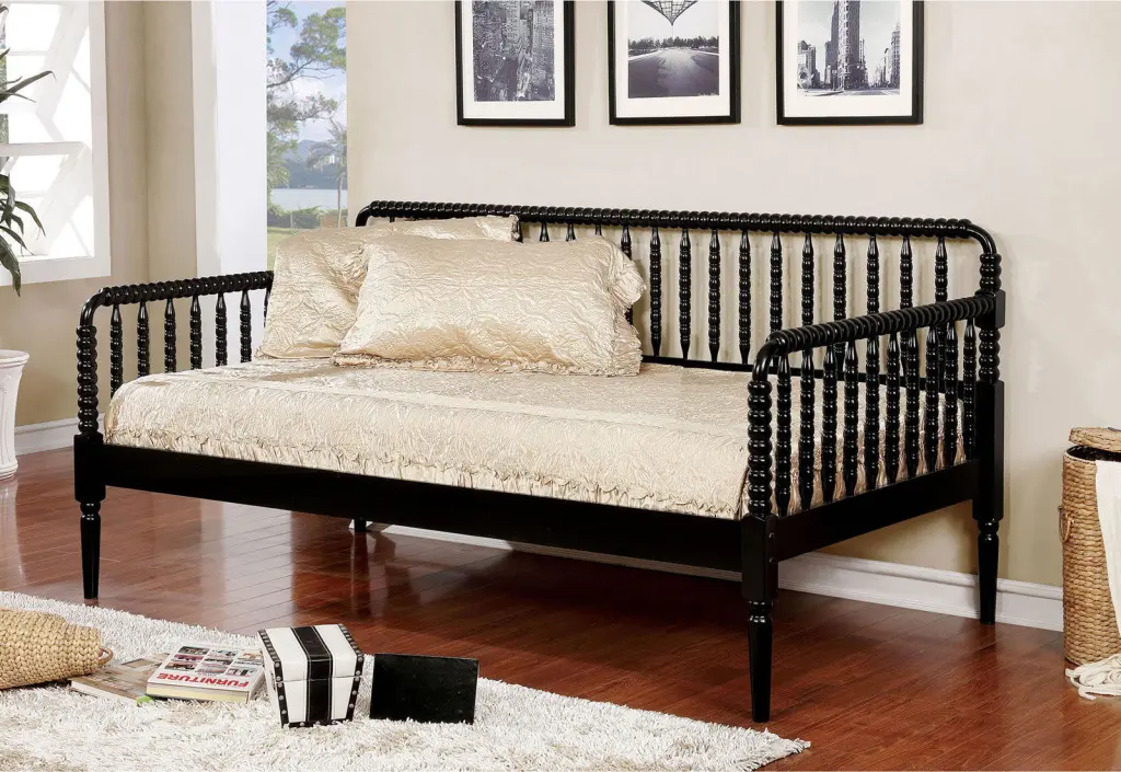 Black Timberen Twin Day Bed Unique Design Railing Headboard Platform Bed kanepe