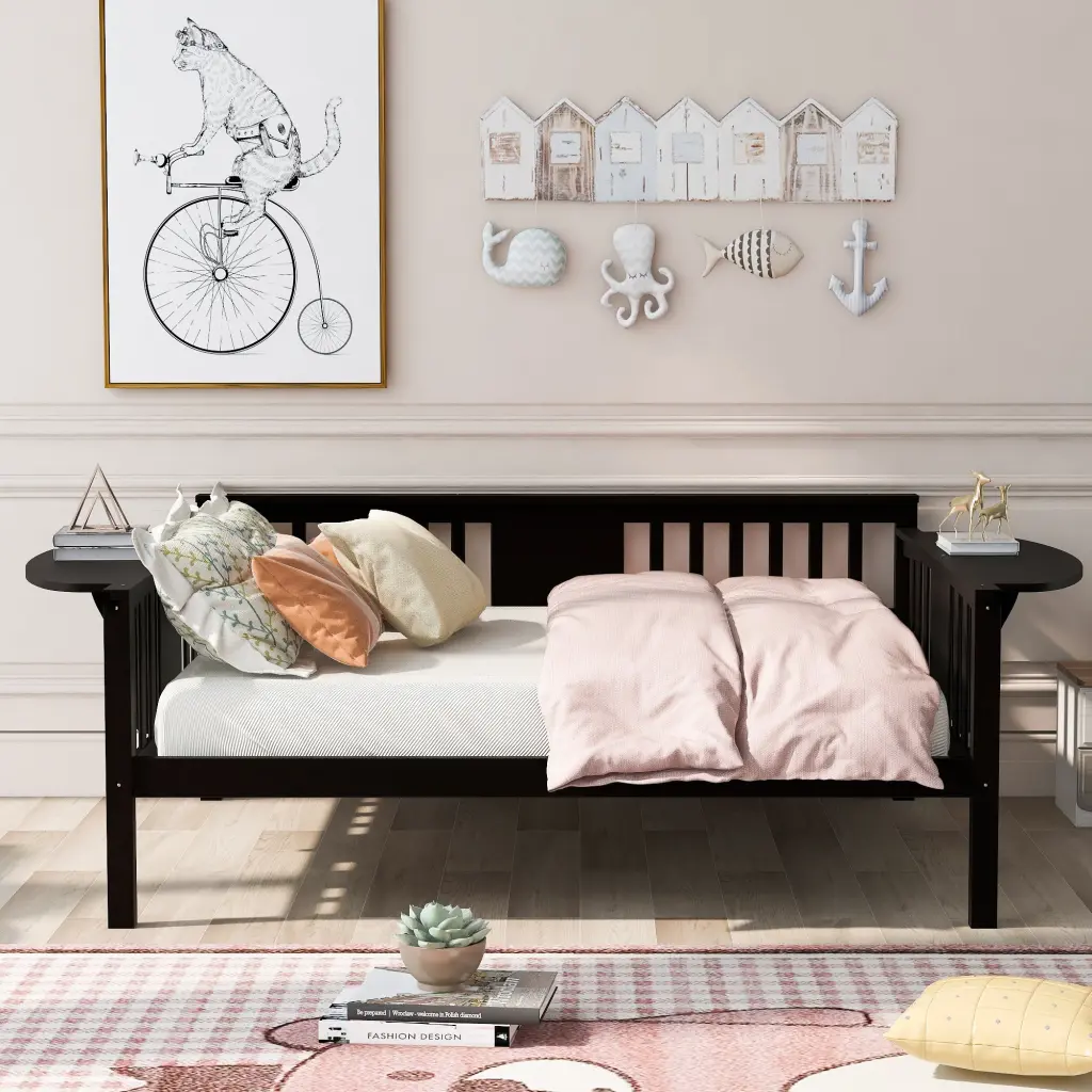 Full Dimensions Daybed Wood Slat Support Espresso Solid Wood lucky furniture