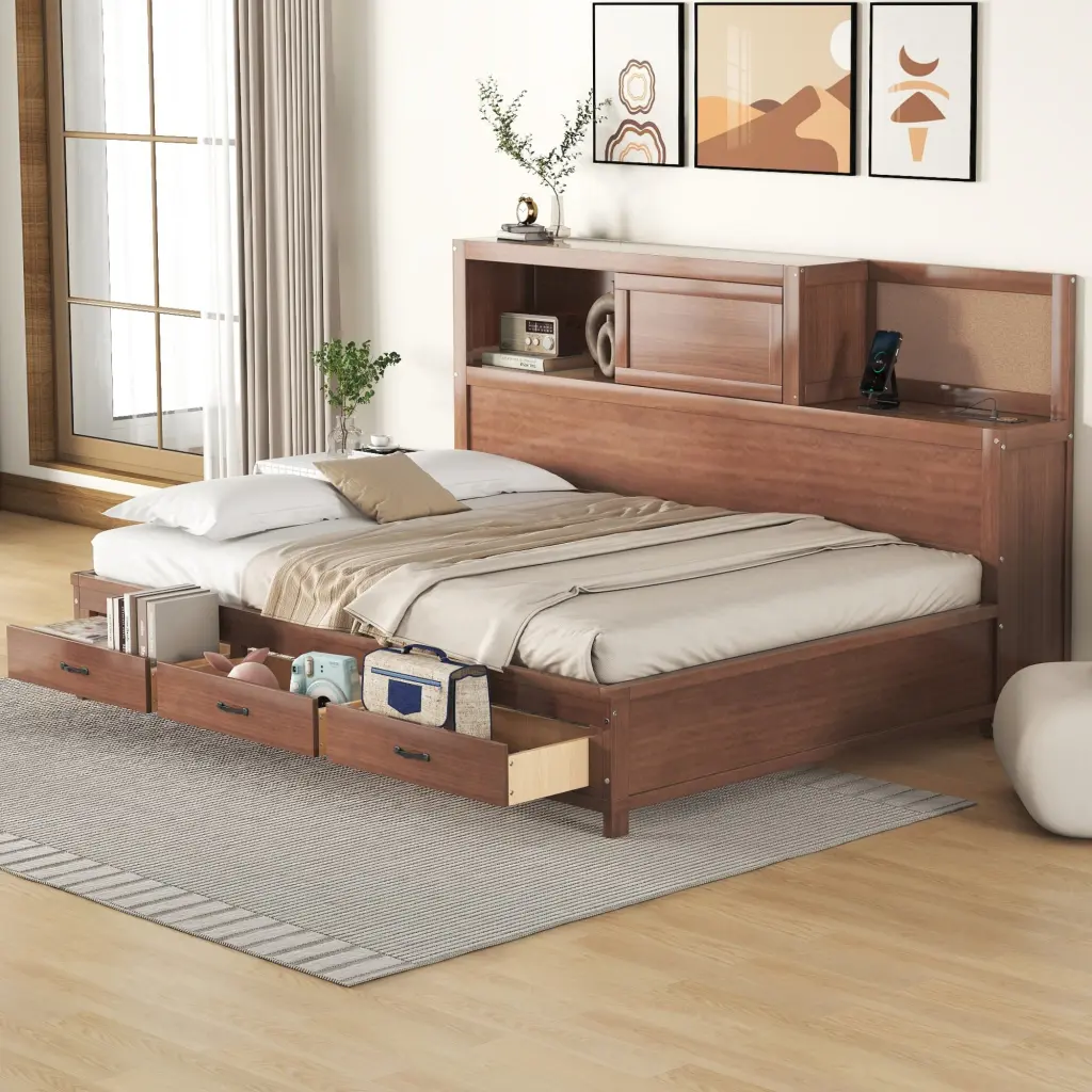Full Dimensions Wooden Daybed 3 Storage Drawers Upper Soft Board lucky furniture