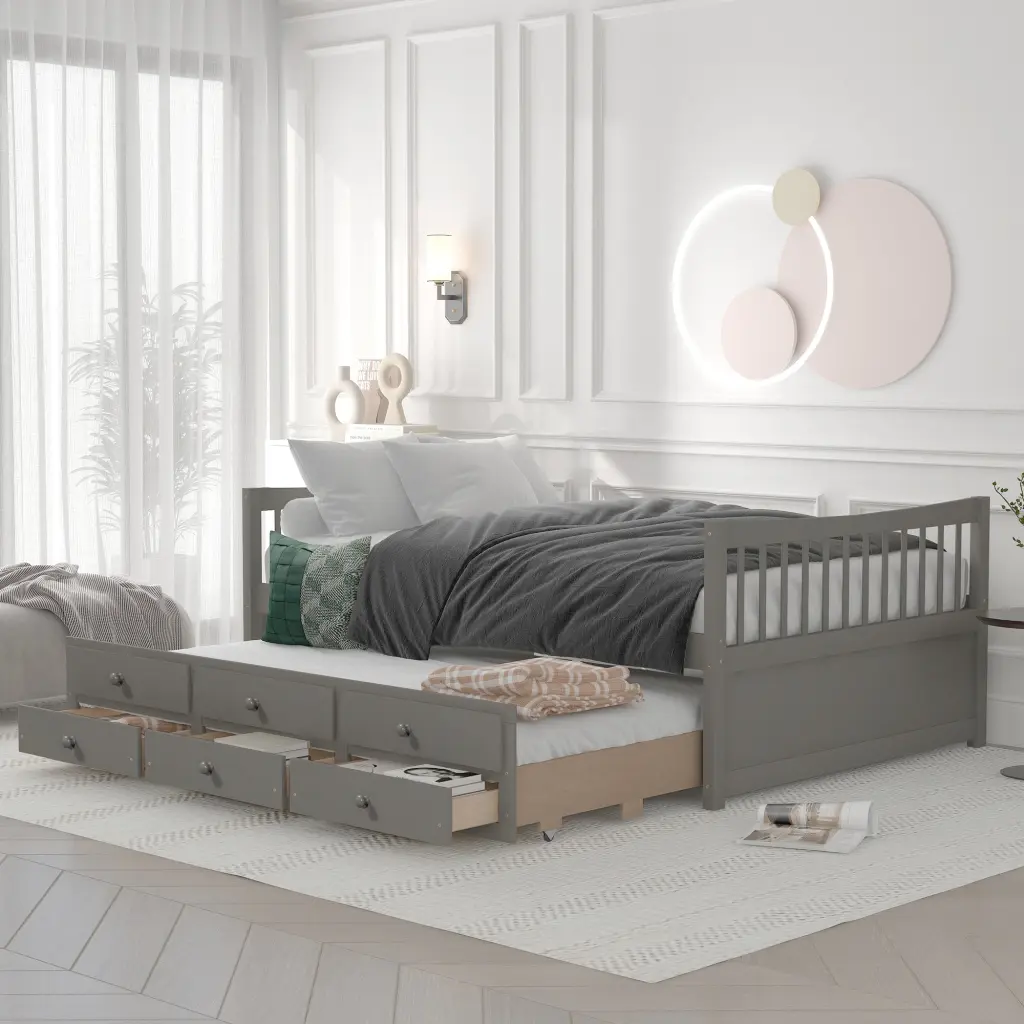 Full Size Daybed Twin Size Trundle And Drawers Gray lucky furniture
